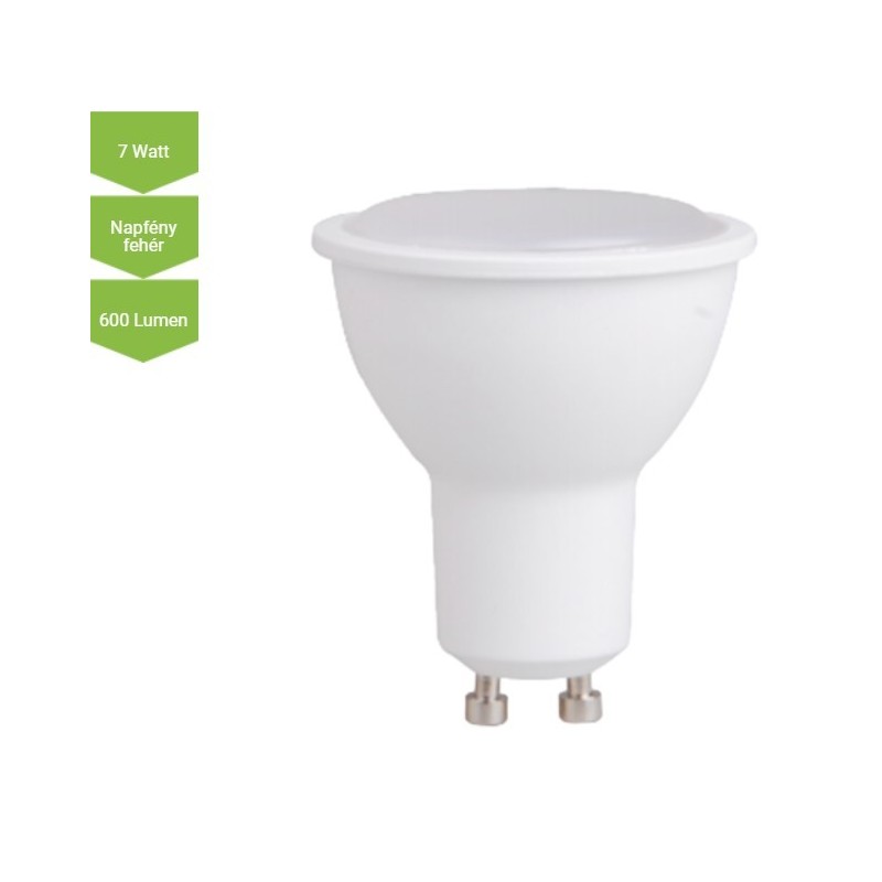 LED lámpa GU10 7 Watt SMD 560 Lm 120° opál DW Napfény fehér