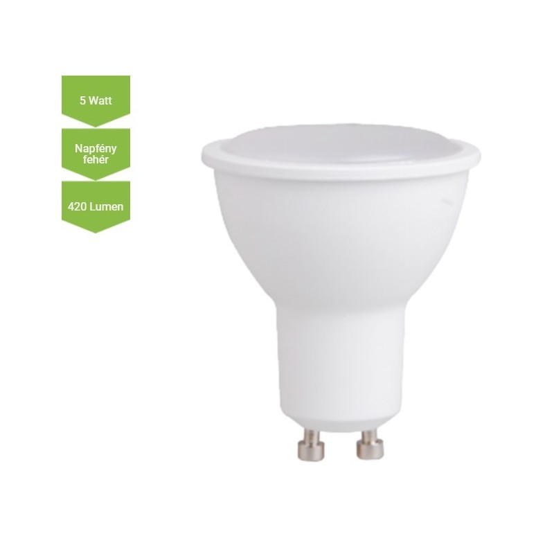 LED lámpa GU10 5 Watt SMD 420 Lm 120° opál DW Napfény fehér