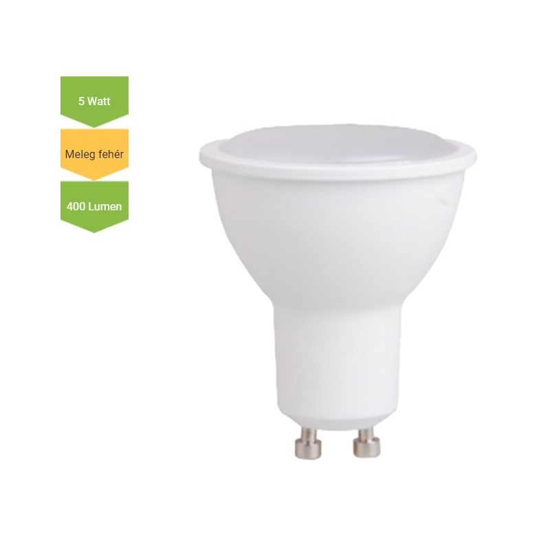 LED lámpa GU10 5 Watt SMD 400 Lm 120° opál WW Meleg fehér